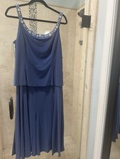 150 Alex Evenings Women's Blue Sleeveless Metallic Jersey Midi Dress Beaded 14