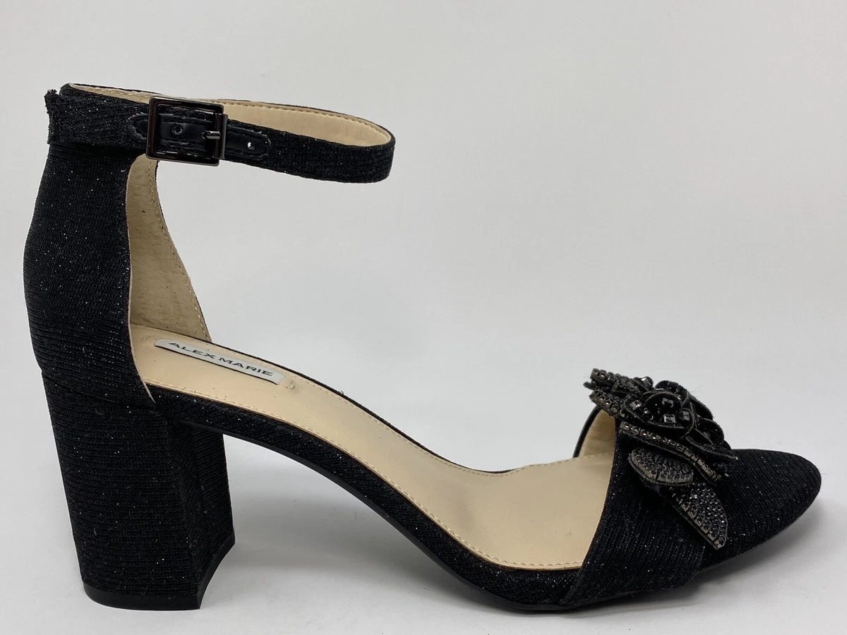Alex Marie Rhinestone Pumps 9 M Block Heel Open Toe Strap Black