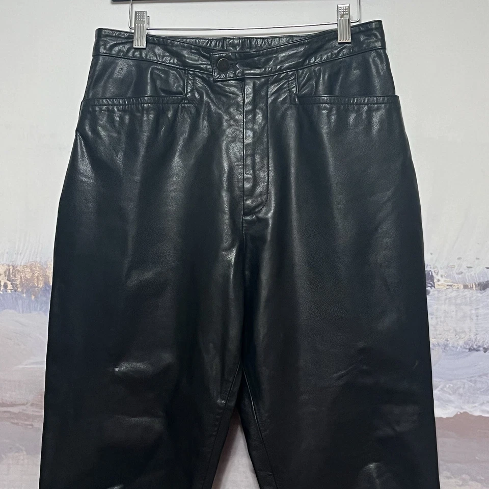 Pantalones de pierna recta negros de cuero Wilson MAXIMA para mujer talla 12 motociclista MOTO 30x30 Foto 3 de 4