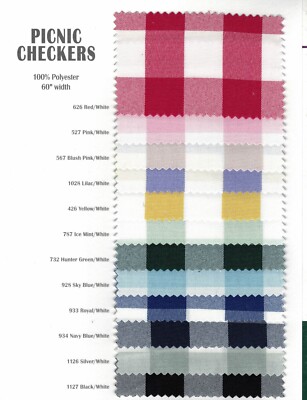 Gingham Checkered Fabric by the Yard | Polyester Picnic Checkers | 60'' 1x1 Check