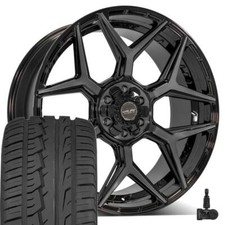 6 Lug 4play 4p06 24 Inch Wheels 29535r24 Tires Set Black Fit Chevy Gmc Ford