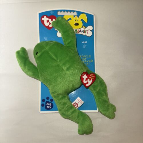 Ty Beanie Baby Bow Wow Beanies Legs the Frog Crinkle Squeak Dog Pup Toy New MWMT