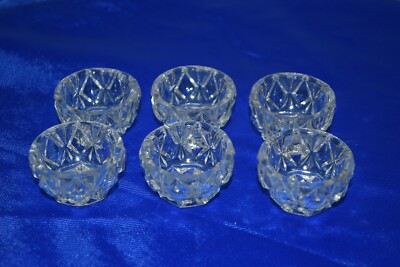 Vintage Lot 6 Cut Glass 7/8'' tall x 1 3/8'' Diamond pattern Salt cellars EUC