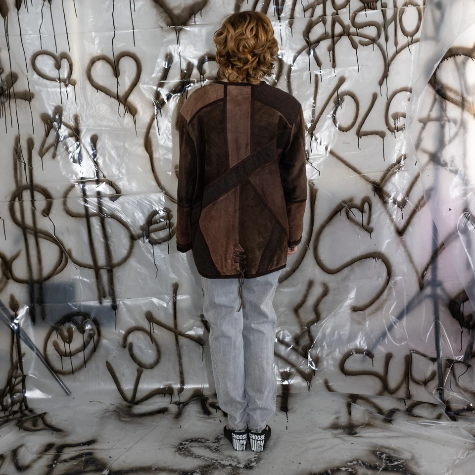 Chaqueta vintage años 90 retro gamuza parcheada en tonos marrones Foto 4 de 4