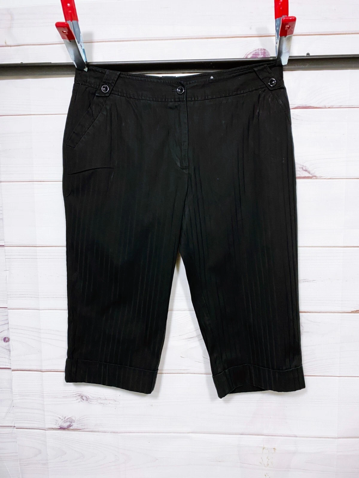 Dressbarn Womens Capri Pants Size 16 Black Flat Front High Rise Pockets