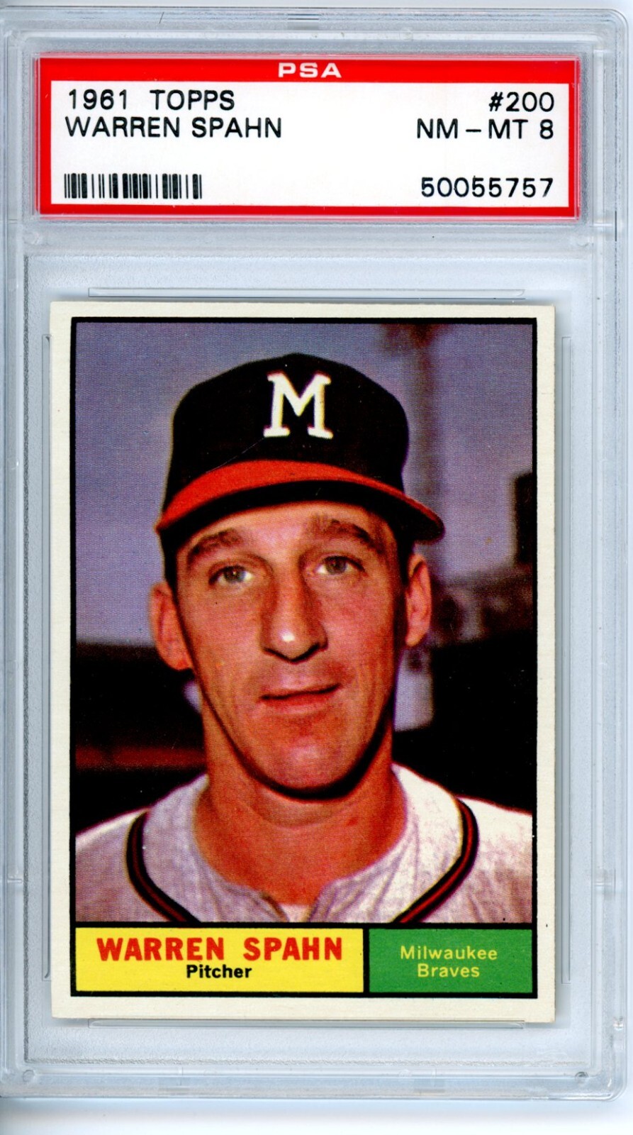 1961	Topps	Warren	Spahn	#200	 PSA 8	Braves 15307