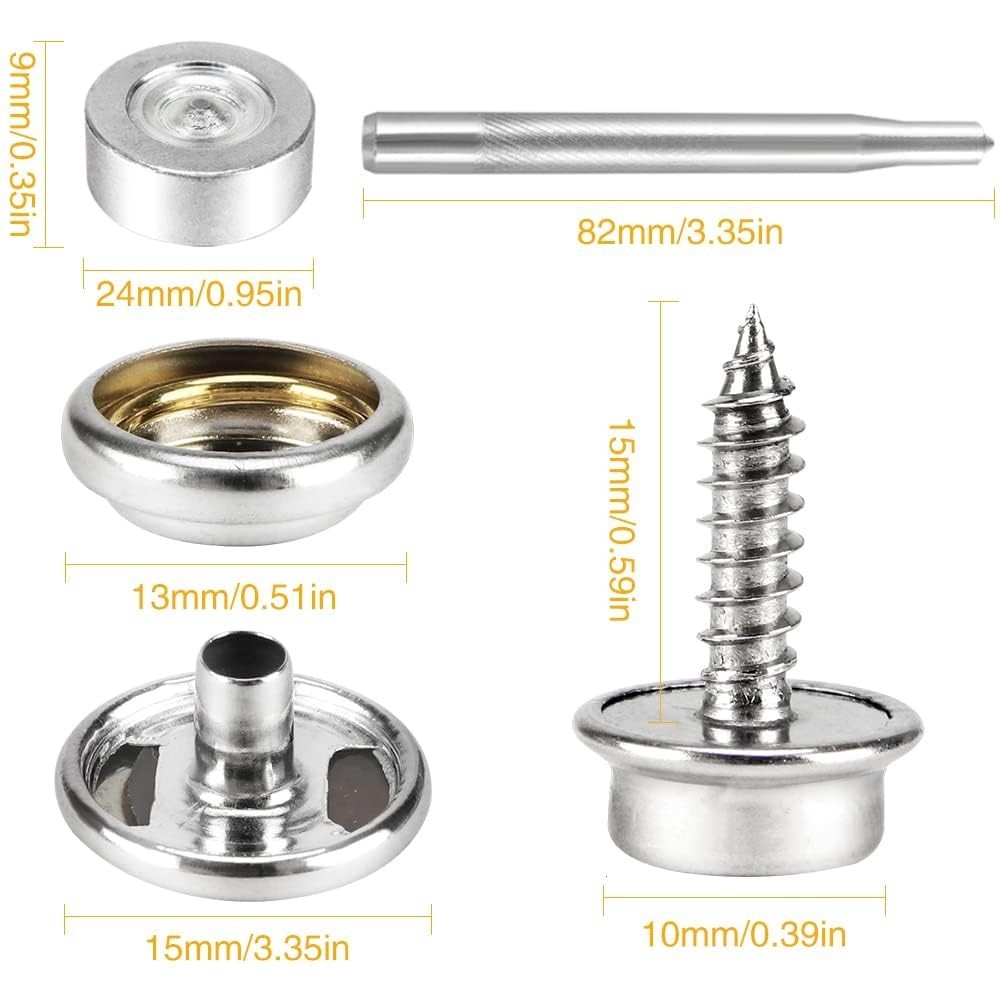 150 PCS Canvas Snap Kit Tool, Metal Screws Snaps Marine Grade 3/8" Socket Sta...