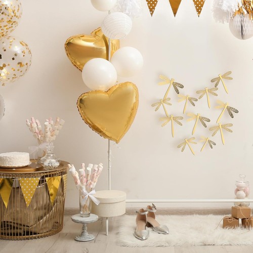60 Pieces 3D Dragonfly Wall Sticker Metal Dragonflies Gold - Picture 2 of 7