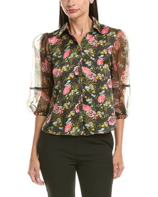 Cinq À Sept Karyn Impressionist Floral Silk-Trim Top Women's