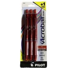 Pilot Acroball Colors Red Ink Gel Pens, Medium 1.0mm, Pack of 3 1 Free Pen NEW