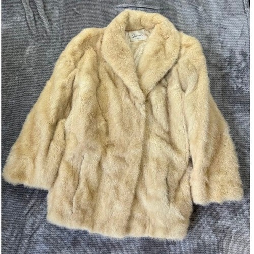 Vintage Jarreds Blonde Mink Fur Coat Shawl Collar Mid Length Jacket Hook & Loop.