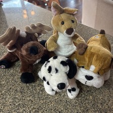 Ganz Webkinz Lot Of 4 - Kangaroo, Bulldog, Reindeer Dalmatian Plush NO CODES
