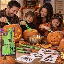 Fun World Halloween Family Pumpkin Carving Kit with 12 Pop-Out Stencils