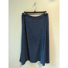 Talbots Petite Navy Blue Polka Dot A-Line Midi Skirt 8P Yellow White Dots