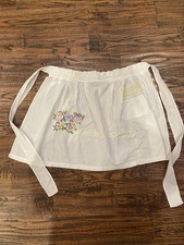 Vintage Half Apron with Pocket. Embroidery and Lace Trim. Handmade. Cottagecore