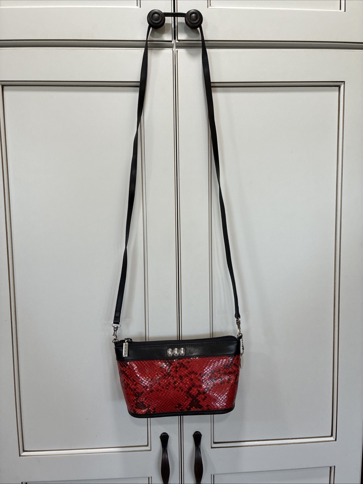 Brighton Python Red Bag Purse CrossBody Black Lea… - image 12