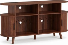 Mid-Century 55" Record Player Stand, Large Vinyl Storage Cabinet for 300 Records
