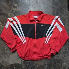 Vintage 90s Adidas Three Stripe Zip Up Nylon Track Jacket XL Red Black