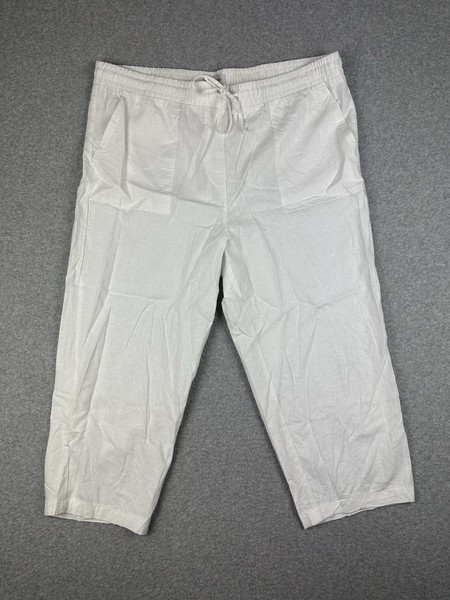 Grae Linen Womens Crop Length Linen Blend Pants Sz 18 W39" Plus White Drawstring
