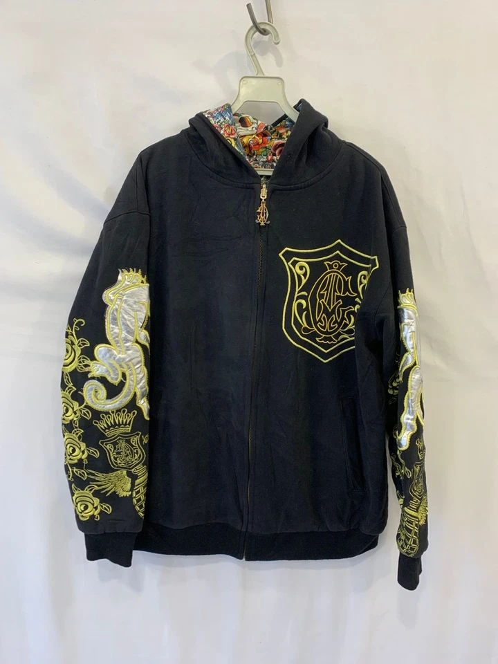 Christian Audigier Los Angeles Reversible Sudadera con Capucha Alas Corona Calavera L #115 Foto 2 de 4