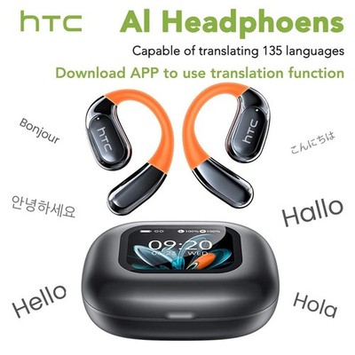 HTC NE27 Translator Headphones with Display Charging Case Real Time 135 Languages Glow AI