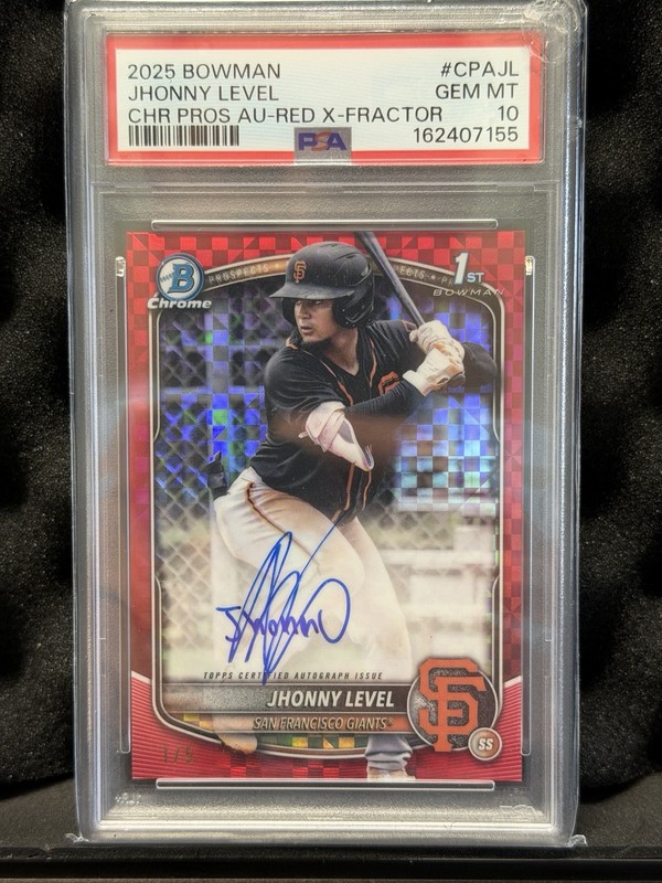 2025 Bowman Chrome Auto RC Jhonny Level CPA-JL Red X-Fractor 1/5 PSA 10 - POP 1