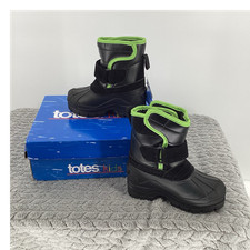 Totes Unisex Kids Black Lime Snow Boot Hook Loop Insulated Size 7T