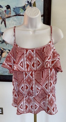 Corsage Tank Top Women's Large Round Neck Ruffle Sleeveless Printed Blouse