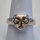 Vintage Sterling Silver 925 Heart Shaped Bow Ribbon Two Tone Ring Sz 9
