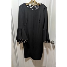 Liz Claiborne Little Black Dress Bell Sleeve Polka Dot Lining Sz 6 Wedding Guest