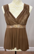 Vintage Y2K Top Babydoll Cami Brown Sequin Fairy Coquette Lace Whimsigoth S