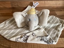Primark Grey Striped Dumbo Comforter Soother Blankie Disney Elephant Print Back