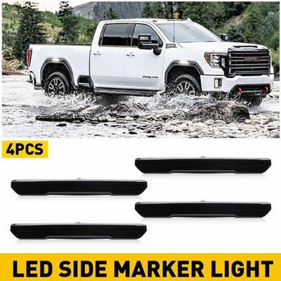 4x Smoked Front&Rear White LED Side Marker Lights For Sierra GMC 20-23 2500 3500