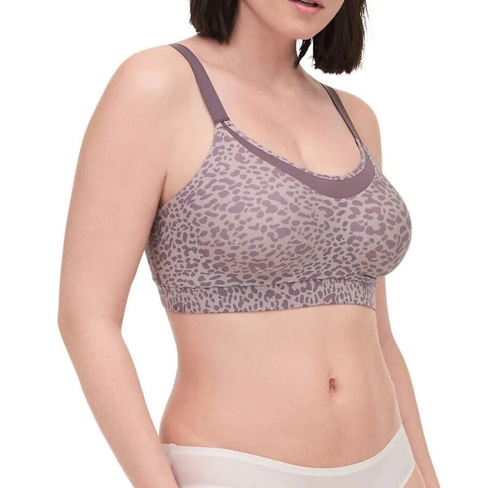Sujetador deportivo Chantelle para mujer color topo estampado animal inalámbrico soporte bajo fitness talla S Foto 3 de 4