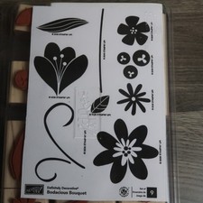 Stampin Up Bodacious Bouquet Wood Mount Rubber Stamp Floral Plant Flowers