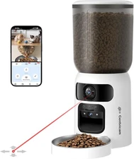 Automatic Cat Feeder w/ Dual 2K Camera Smart WiFi Pet Food Dispenser White