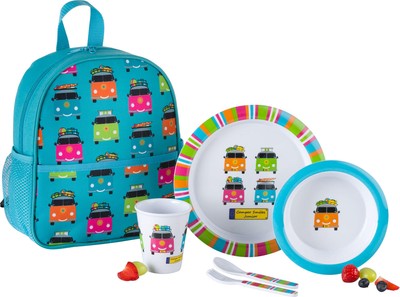 Flamefield Camper Smiles Junior Geschirr-Set 5-tlg. inkl. Rucksack 