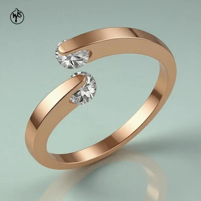 Ring 585er Walzgold Roségold Rolled Mit Doppeltem Runden Zirkonia Für Frauen - Bild 1 von 4