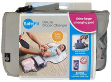 NEW Safefit Deluxe XL gray/pink diaper change pad multiple storage pockets