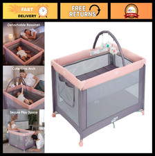 Portable Baby Playard with Bassinet - Pink Pack and Play for Infants, Travel Cri
