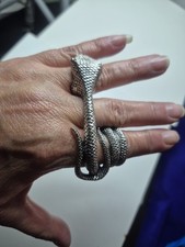 Gothic Silver Toned Snake Wrap Around Ring Fits Size 8