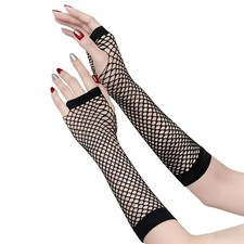 2 Pairs Long Fishnet Gloves, Stylish Fingerless Gloves for Women, Punk Black