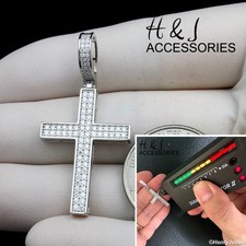MEN WOMEN SOLID 925 STERLING SILVER MOISSANITE HIPHOP 3D CROSS PENDANT AMP549