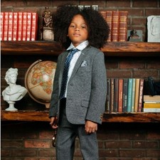 APPAMAN Boy's Stretchy Mod Suit Jacket Size 16 Grey Noir Micro Plaid NWT