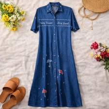 Citi-Craze Blue Jean Maxi Dress Whimsical Cottagecore Artsy Boho Small