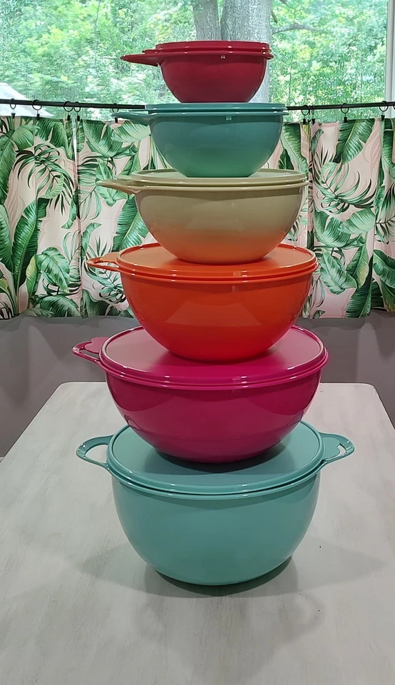 Tupperware THATSA BOWLS 6 PC AIR Tight Seals HELPING HANDLES LOOP COMPLETE SET