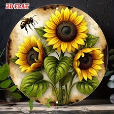 Vintage Sunflower Bee Rustic Round Tin Metal Signs Home D cor 8x8