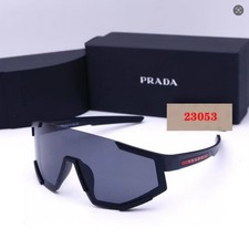 Prada 3153 Shield Sunglasses Black Frame Dark Grey Lens Wraparound