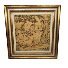 Arazzo vintage francese stile rococò incorniciato arte da parete scena giardino pastorale 12x13