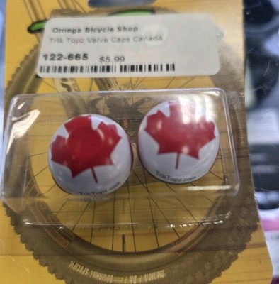 Trik Topz Bicycle Schrader Valve Caps (pair) - Maple Leaf CAN Flag